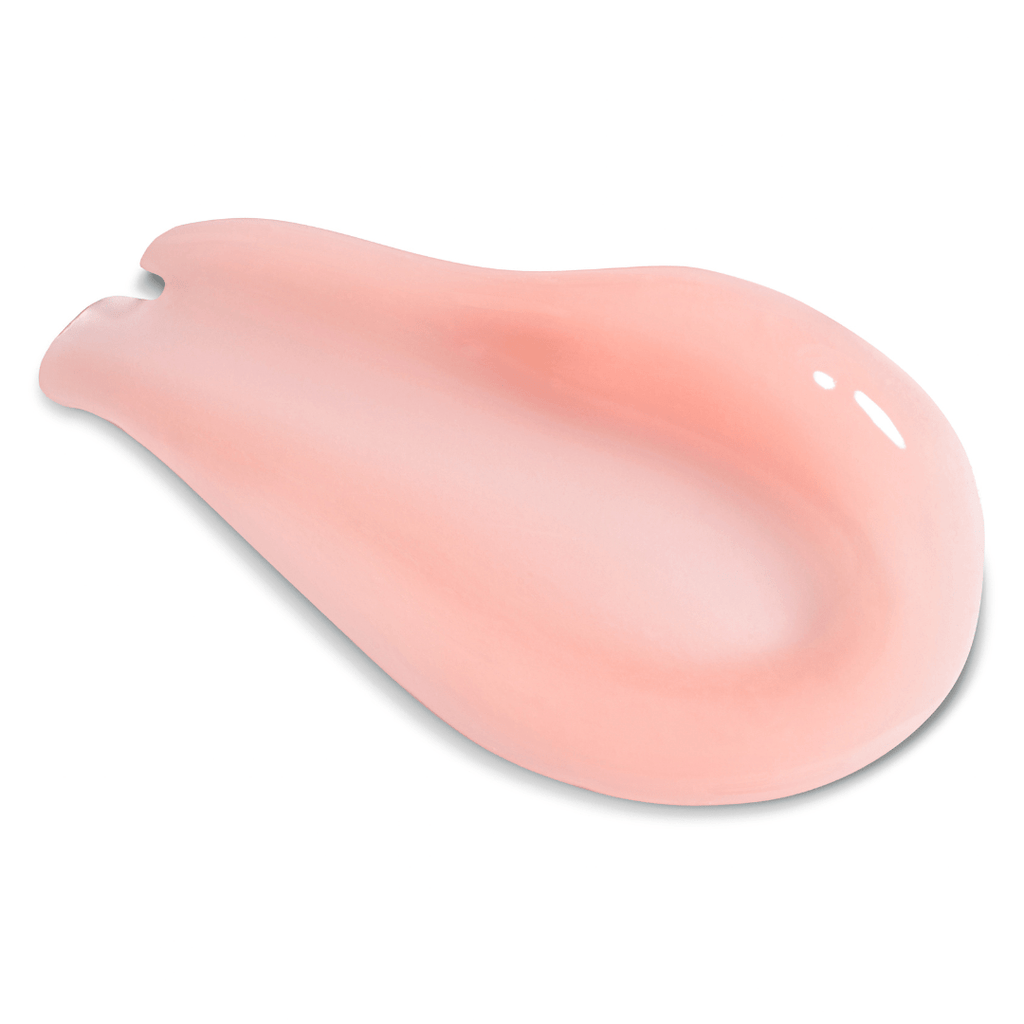 Swatch of Runway Rogue Plump N’ Fill Lip Treatment showing creamy sheer pink formula with soft sheen finish