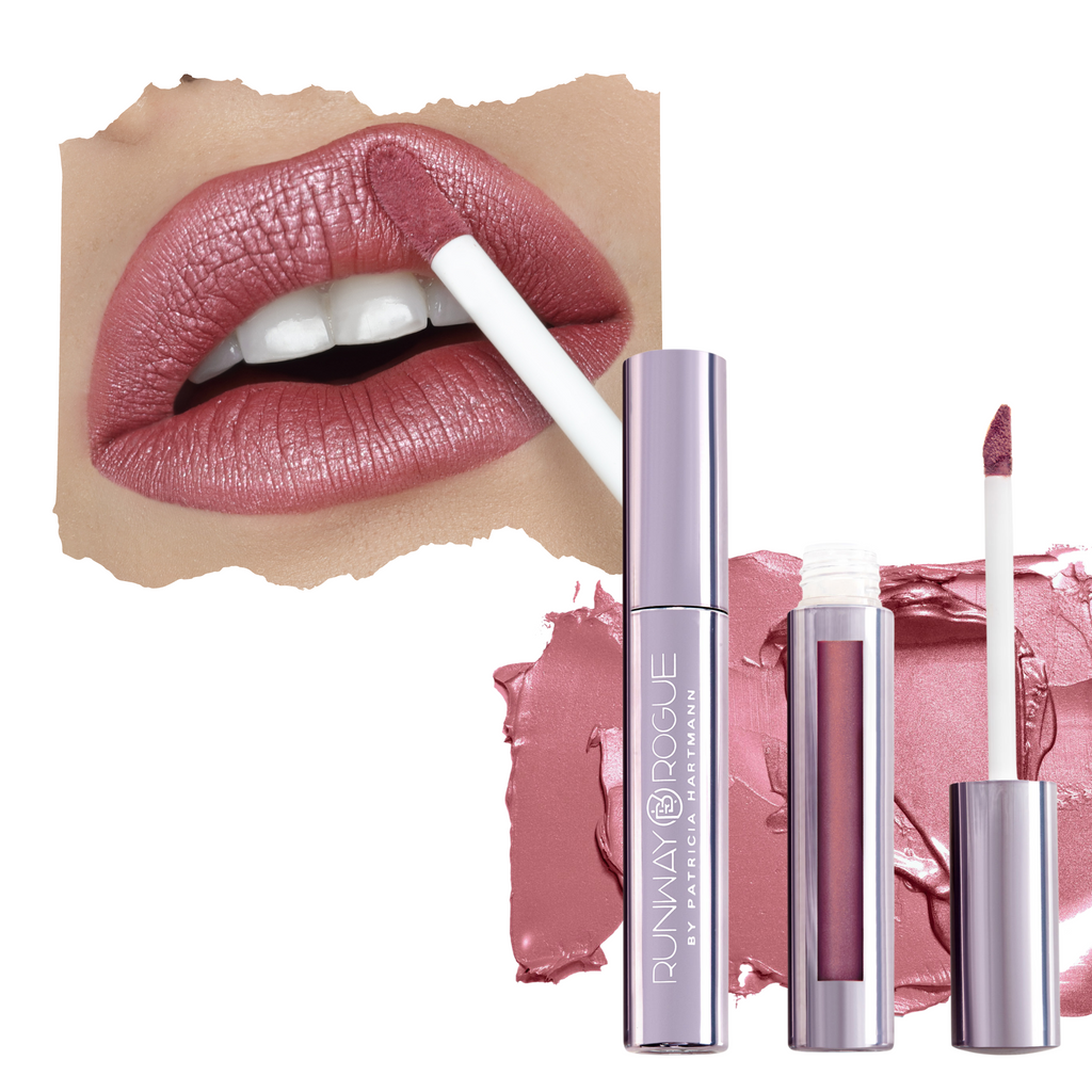 Lip and product image of Pearl Glam long wear liquid lipstick in shade Boss Babe