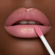 lip image close up on ethnic skin tone wearing Runway Rogue Pearl Glam liquid lipstick in the shade 'Go See'