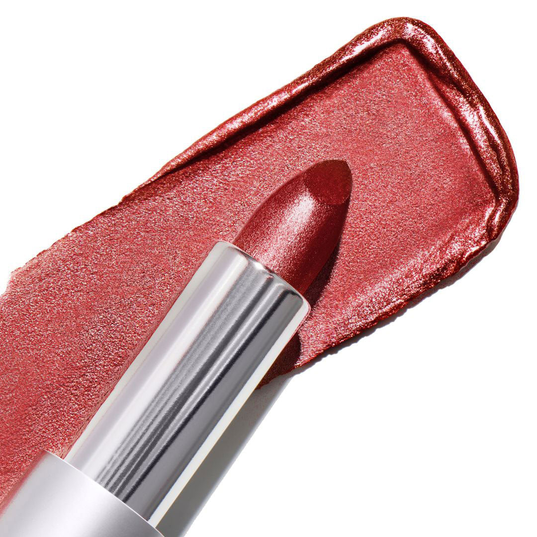 Ritzy Crème | A Warm Earthy Red with Gold Shimmer Lipstick – Runway Rogue
