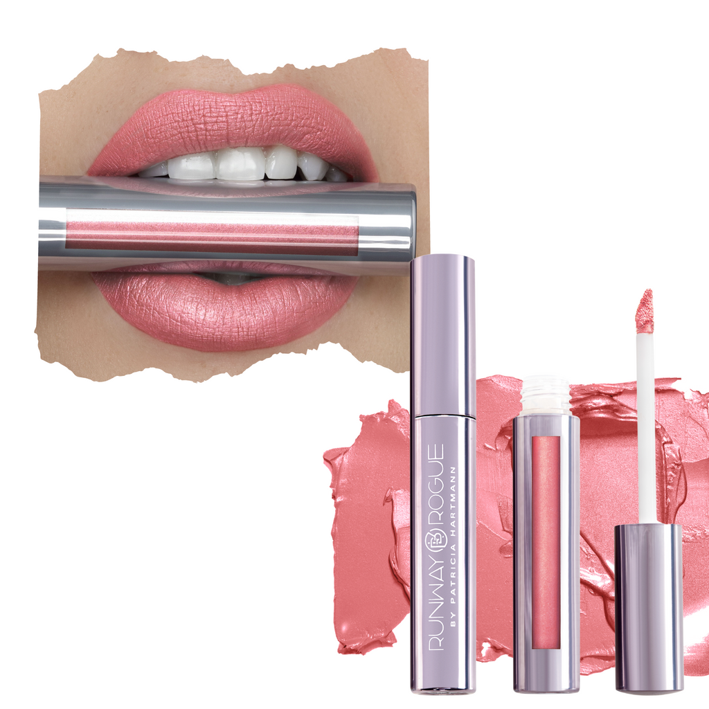 lip and product image of Silk Glam long wear liquid lipstick in shade Call Sheet