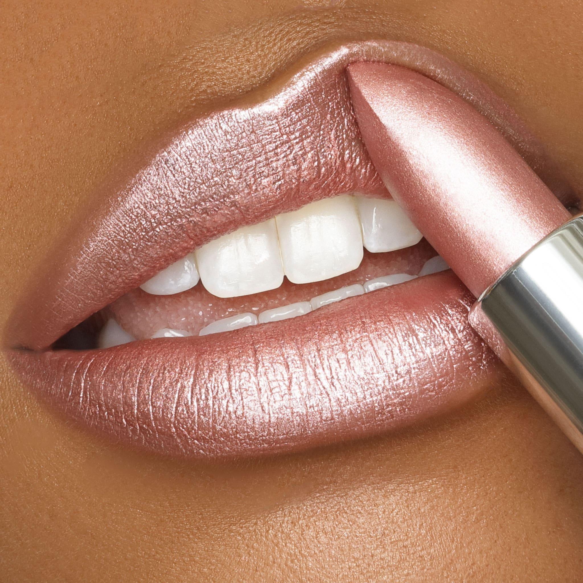 Soft Box Crème | A Pale Nude/Pink with Gold and Silver Shimmer Lipstick